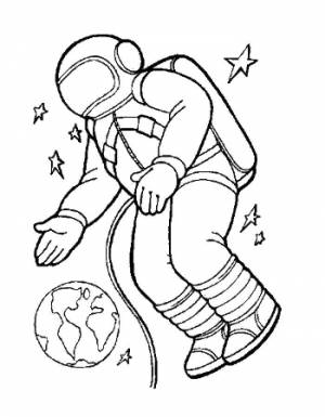 Раскраски Раскраска Космонавт и земля День космонавтики