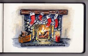 Камин рисунок гуашью