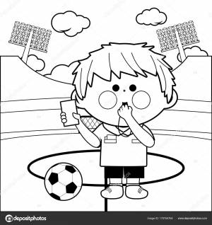 Футбольный судья на странице раскраски стадиона Векторное изображение ©stockakia 170754764