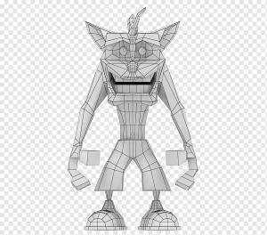 Лист модели Crash Bandicoot для PlayStation Sketch, иллюстрация крушащего бандикута, угол, 3D Компьютерная графика, монохромный png
