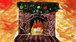 Как нарисовать Новогодний камин гуашью