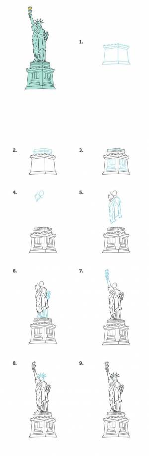 Как нарисовать статую Свободы поэтапно для детей