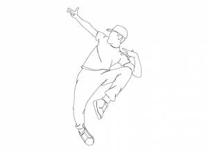 Однолинейный рисунок танцора хип-хопа продолжает линейную векторную иллюстрацию