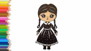 Как нарисовать Уэнсдей Аддамс