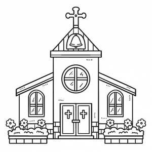 Христианская церковь изолированная страница раскраски для детей