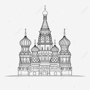 Простота контура чертежа достопримечательности Вася Блаженного вид спереди PNG , святой, Бэзил, кафедральный собор PNG рисунок для й загрузки