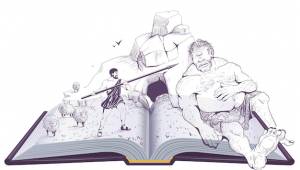 Одиссей, пронзающий копьем, циклоп, легенда и миф, древняя греция, древняя литература, открытая книга