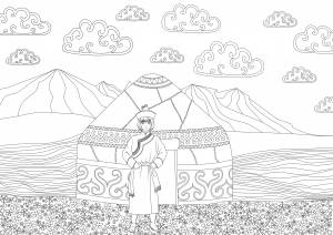 Раскраска юрта в степи