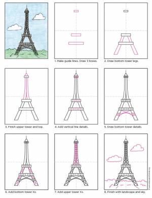 Easy How to Draw the Eiffel Tower Tutorial and Eiffel Tower Coloring Page