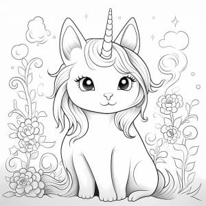 Раскраска кот-единорог в реалистичном стиле усы и чудеса
