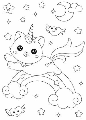 Раскраска Летающий котик-единорог