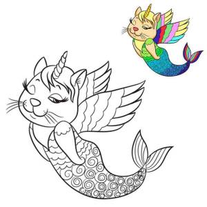 Раскраски радужный кот единорог