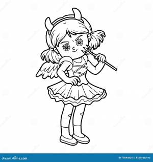 Libro Da Colorare, Ragazza Del Diavolo Illustrazione Vettoriale