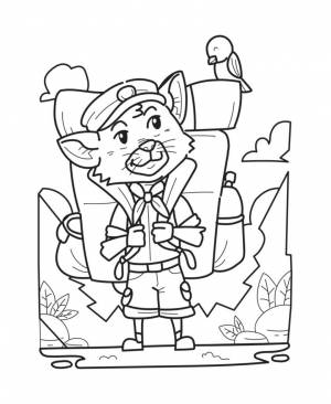 Раскраска Котик турист