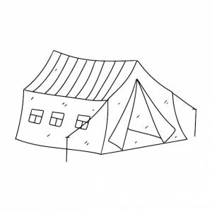 Палатка туристического лагеря в стиле каракулей ручной работы векторная иллюстрация книжка-раскраска