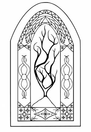 Раскраска Витражи Дерево