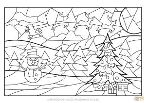 Раскраска Витраж с рождественским сюжетом