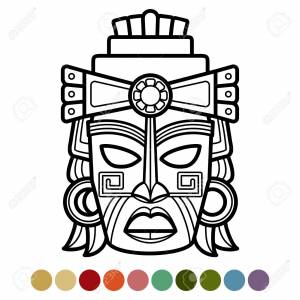Mexican, African, Aztec Mask Coloring Page Клипарты, SVG, векторы, и Набор Иллюстраций Без Оплаты Отчислений
