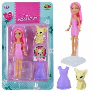 Кукла ABtoys Любимая кукла Модница мини с питомцем и аксессуаром, 9см