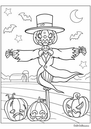 Раскраска Пугало с тыквами для детей на Хэллоуин