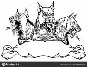 Шаблон Цербера Хеллхаунда с лентой Векторное изображение ©insima 324481078