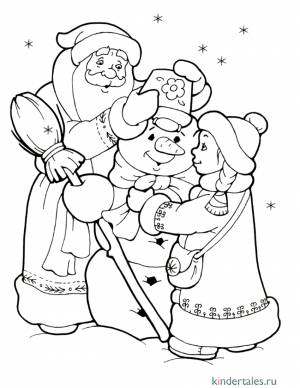 Дед Мороз и Снегурочка лепят снеговика» раскраска для детей