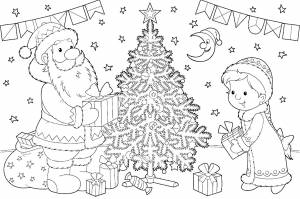 Раскраски Дед мороз снегурочка и елка