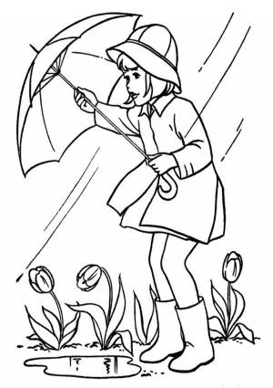 Раскраска «Девочка и осенняя погода»