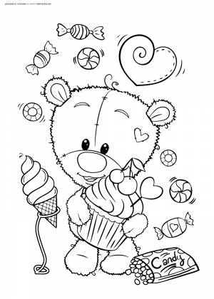 Раскраска Мишка со сладостями