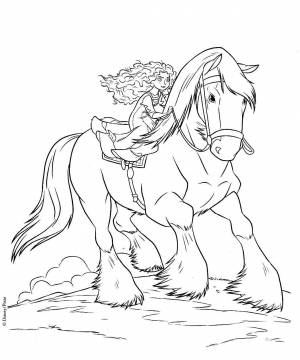 Раскраски Раскраска Мерида на коне ангус храбрая сердцем храбрая сердцем