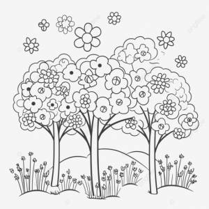 Эскиз деревьев весной раскраски для детей контурный рисунок вектор PNG , цветущие деревья рисунок, контур цветущих деревьев, Эскиз цветущих деревьев PNG картинки и пнг рисунок для й загрузки