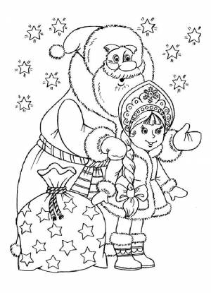 Раскраски Раскраска Дед мороз и снегурочка новый год