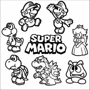 Раскраска Главные персонажи из игры Супер Марио