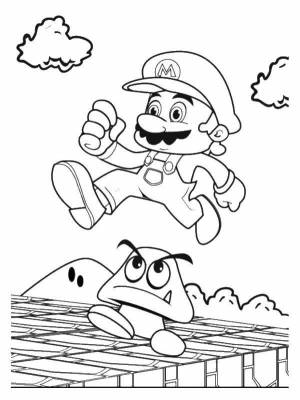 Раскраски марио, Раскраска Супермарио прыгает через гриб игры