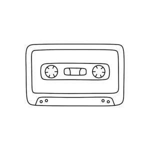 Ретро кассета изолирована на белом фоне ручной рисунок в стиле каракулей