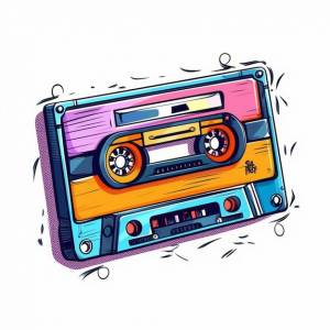 Красочный кассетный плеер с розово-голубым фоном, генерирующий искусственный интеллект