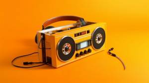 Желто-оранжевый кассетный плеер с наушниками