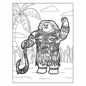 Раскраска Полубог Мауи с рыболовным крюком