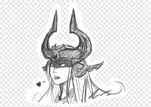 Рисование Лиги Легенд Эскиз, Лига Легенд, легендарное существо, рога, монохромный png
