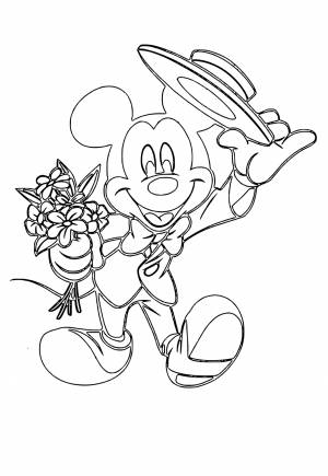 Раскраска Микки Маус Цветы
