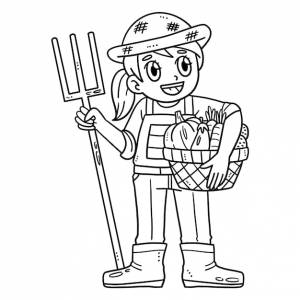 Раскраска фермер с изолированным урожаем