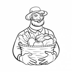 Granjero con una cesta en sus manos ilustración vectorial aislado sobre fondo blanco