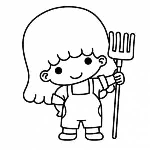 Девушка-фермер держит вилку, готовую к работе