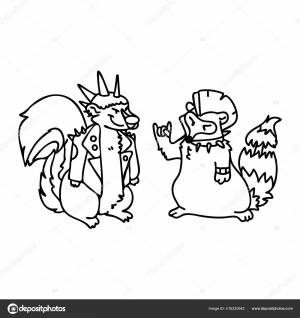 Панк-рок енот и скунс монохромный иллюстрационный клипарт