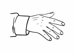 Мужская рука в рукаве часть человеческого тела каракули линейная мультяшная раскраска