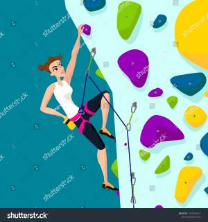 Vector Cartoon Illustration Rock Climbing Girl
