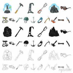 Альпинизм и скалолазание мультфильм иконки в наборе коллекции плакаты на стену
