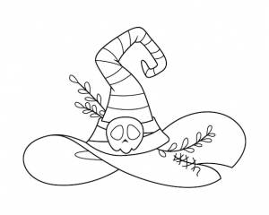 Раскраска шляпа ведьмы с черепом на хэллоуин