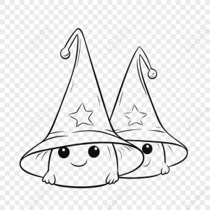 две милые шляпы ведьмы раскраски для дошкольников наброски эскиза рисунок вектор,милый контур изображение_Фото номер 380536576_EPS Формат изображения_ru