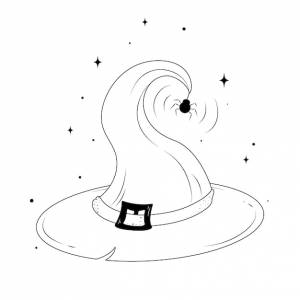 Шляпа ведьмы, векторная иллюстрация шляпы ведьмы, векторный элемент для хэллоуина, мистический рисунок от руки